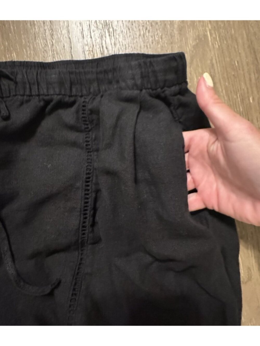 Zara Women Linen Black Wide Leg Pull On Large Pants Split Open Knit Crochet Hem - Picture 8 of 12